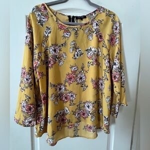 Papermoon Floral Yellow Women's Polyester Flowy Blouse Size Large